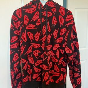 Nike Black Hoodie with Red Logo Pattern